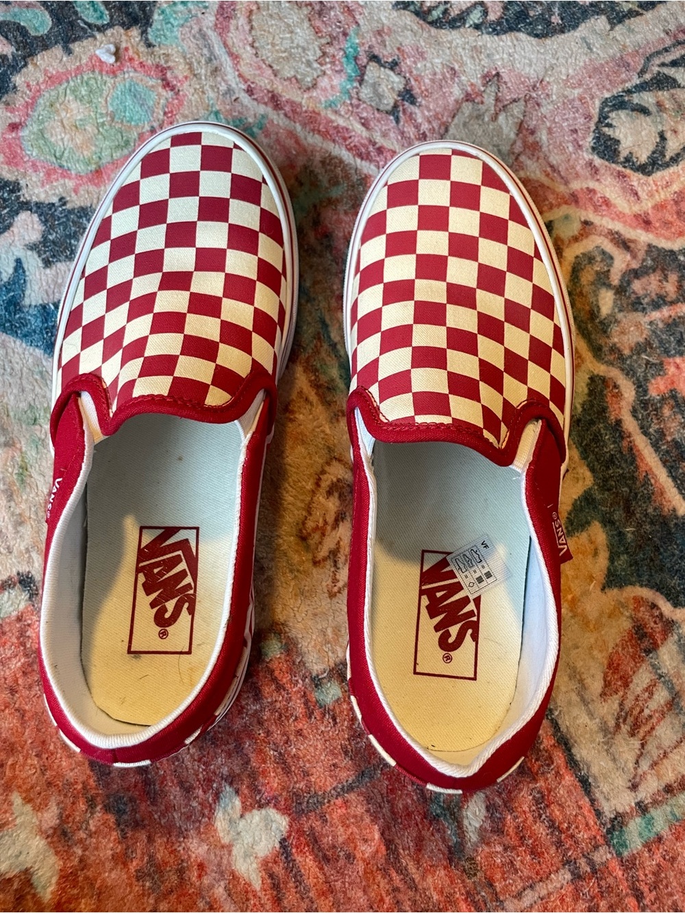 VANS Red and Cream Checkerboard Slip Ons Sz 7 - Picture 5 of 7